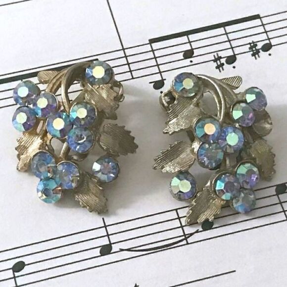 LIGHT BLUE AB CRYSTAL AND SILVER CLIP-ON EARRINGS - Picture 2 of 5